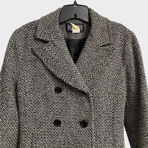 Vintage Paul Levy Women's Herringbone Pea Coat Size M Wool Grey Jacket Old Money - Picture 2 of 15